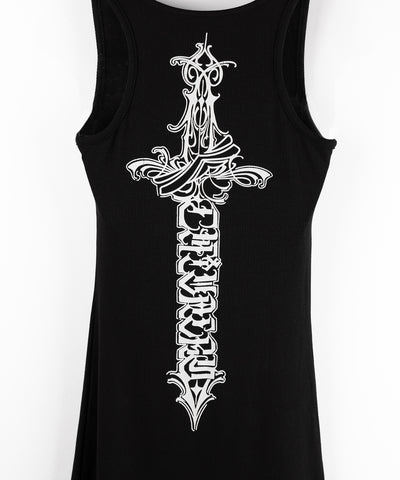グランジロゴバッククロスタンクトップミニワンピ / grunge logo back cross tanktop mini onepiece