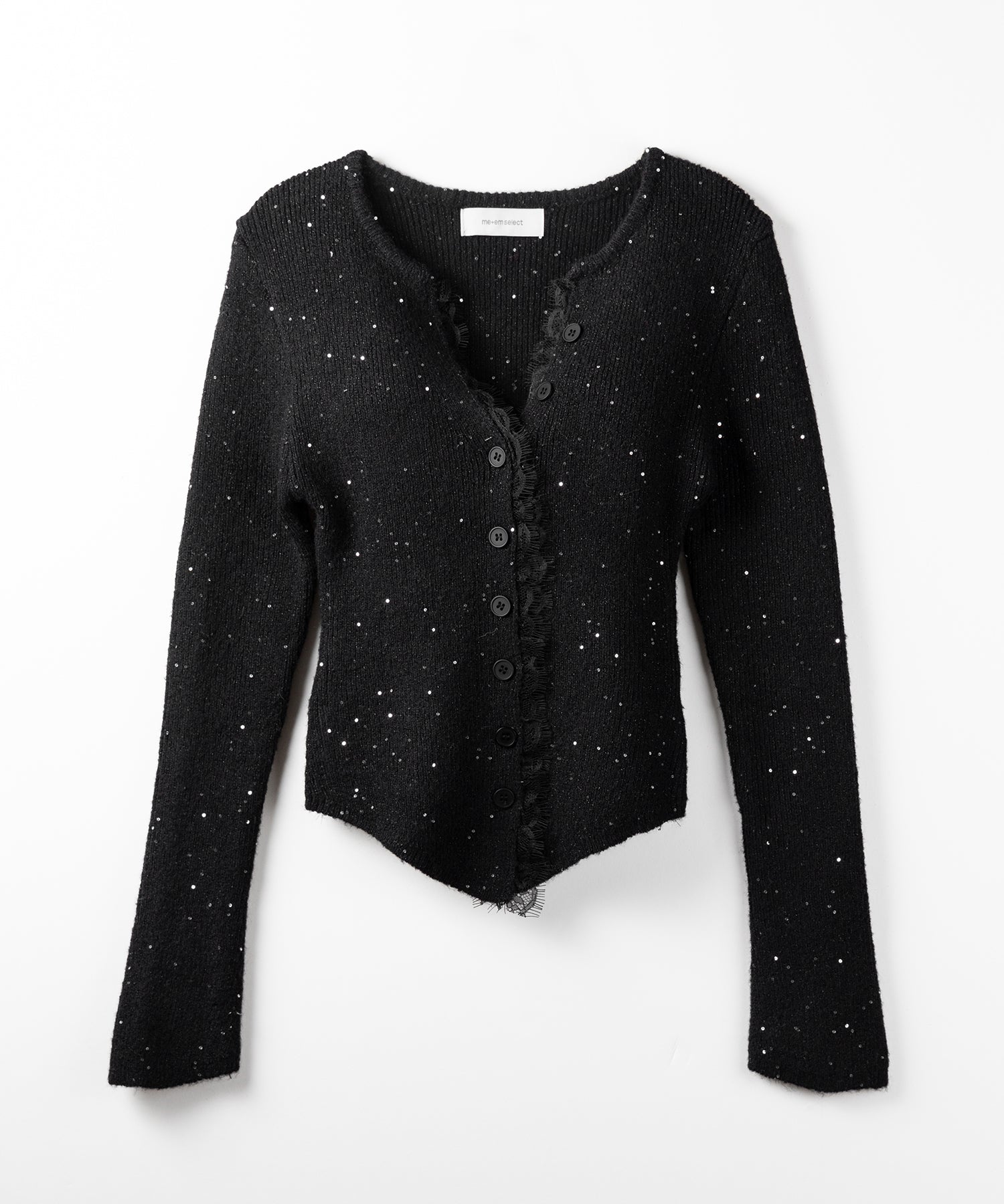 レースドッキングスパングルキーネックニットカーディガン / lace docking spangle key neck knit cardigan