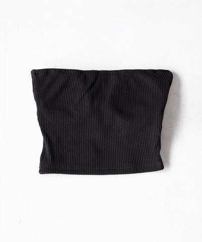 【カップ付き 】レースアップコルセットリボンショートリブベアトップ / laceup corset ribbon short ribbed bare top