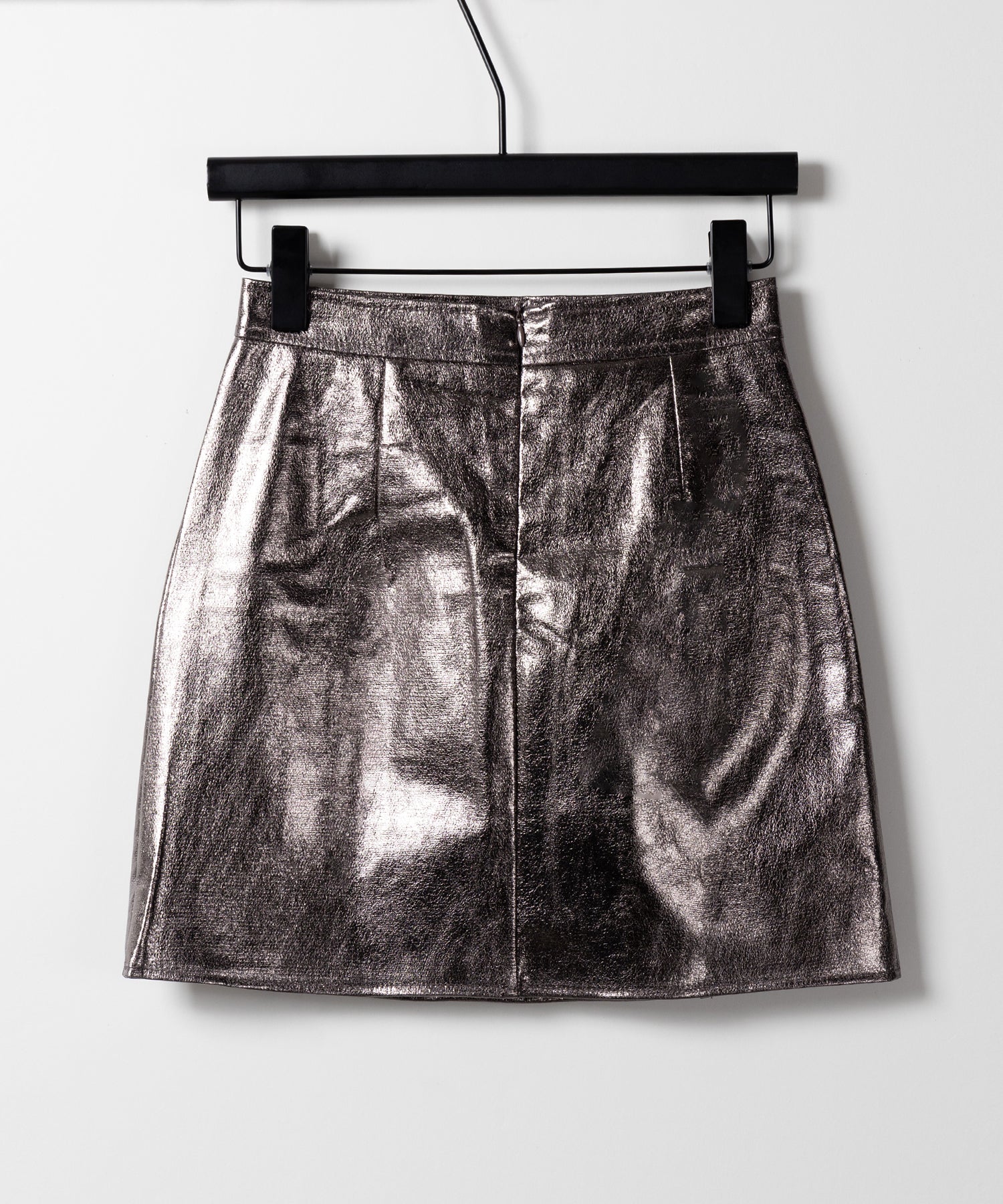 3タックメタリックスリットハイウエストタイトミニスカート