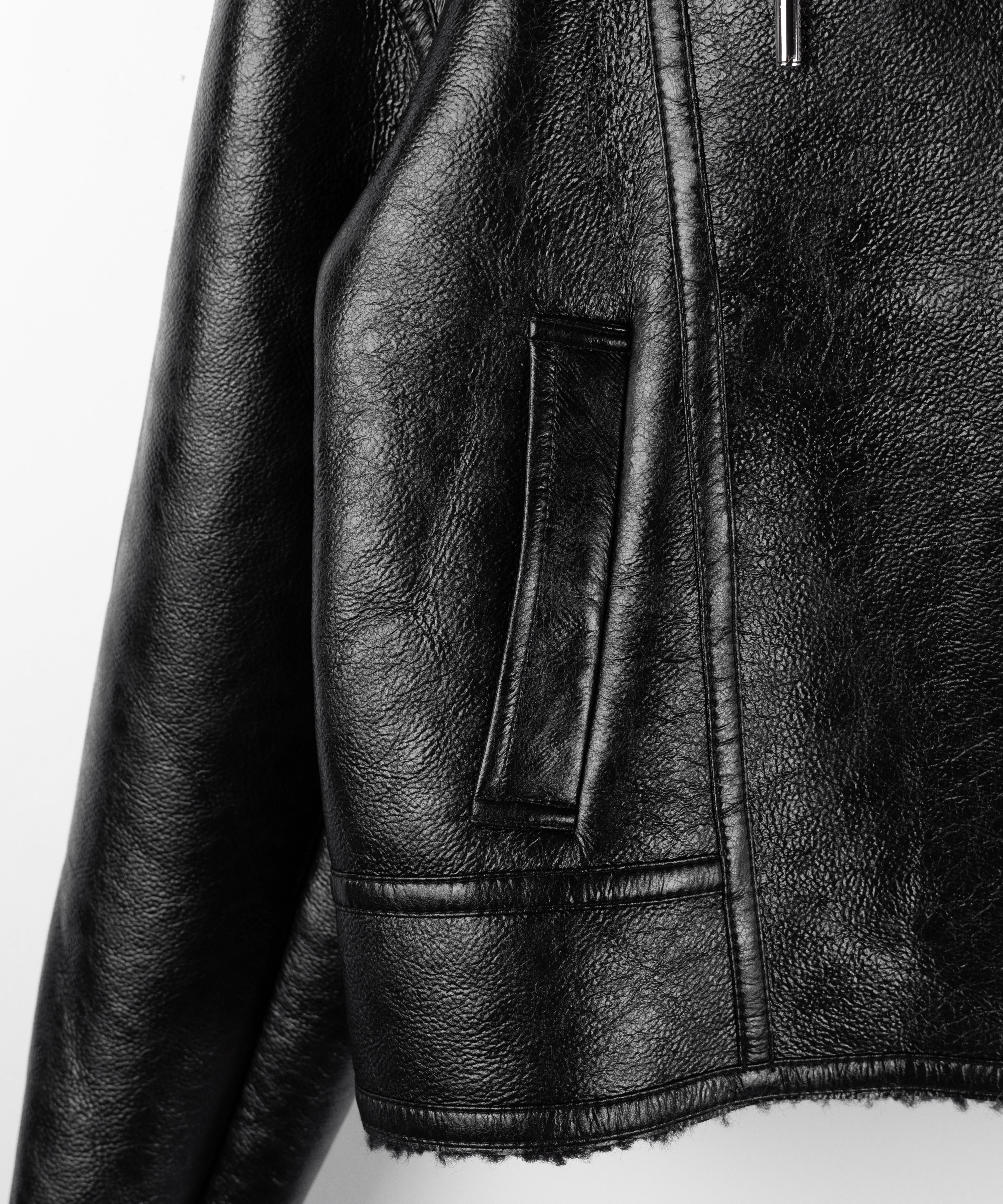 ヴィンテージレザーフーディボアムートンジャケット / vintage leather hoodie boa mouton jacket