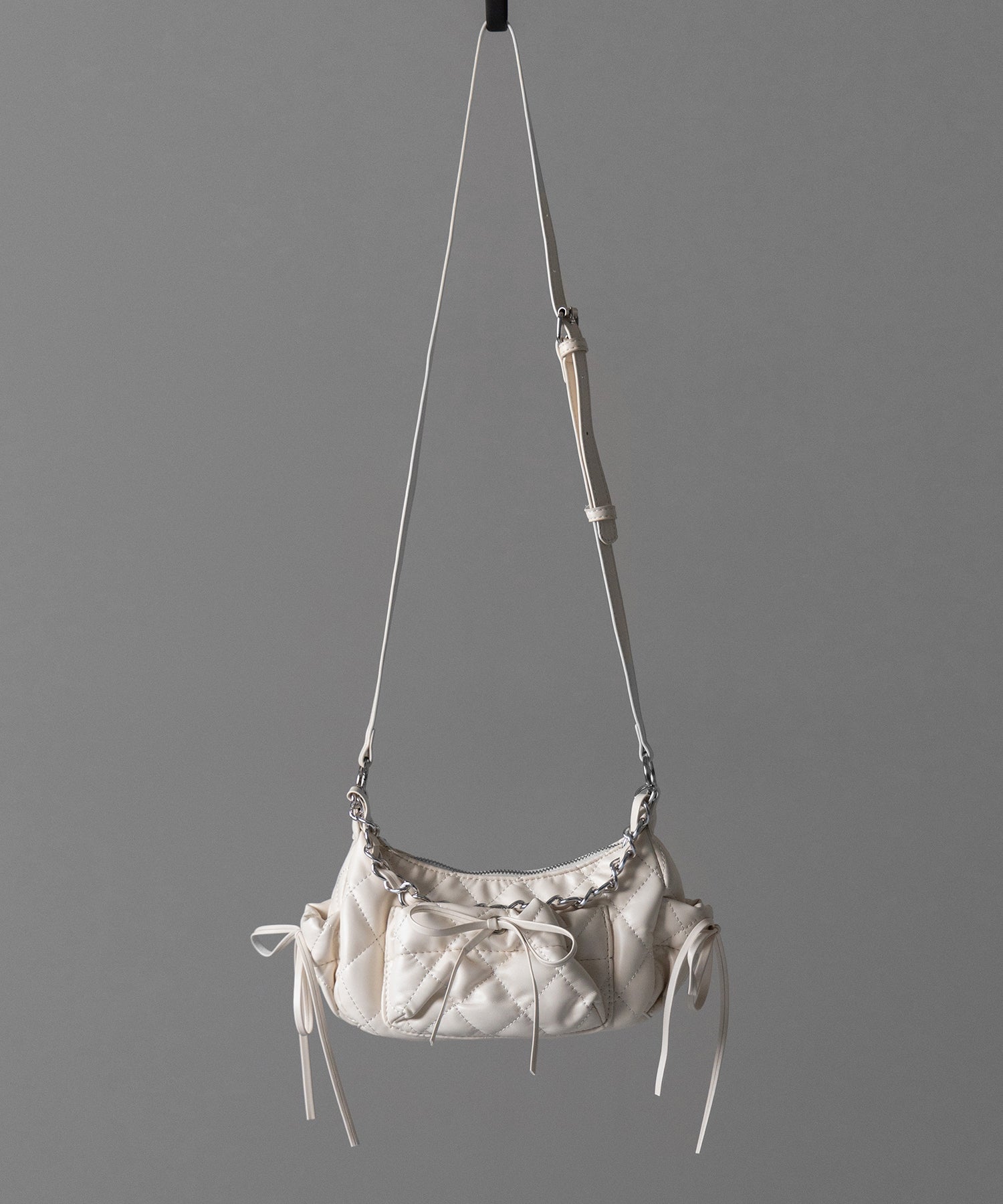 【 3color /2WAY 】ストラップリボンキルティングチェーンショルダーバッグ / strap ribbon quilted chain shoulder bag