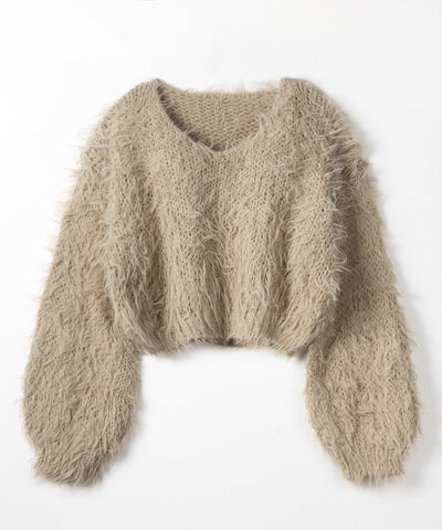【 選べる6色展開 】フラッフィーシャギールーズショートニット / fluffy shaggy loose short knit
