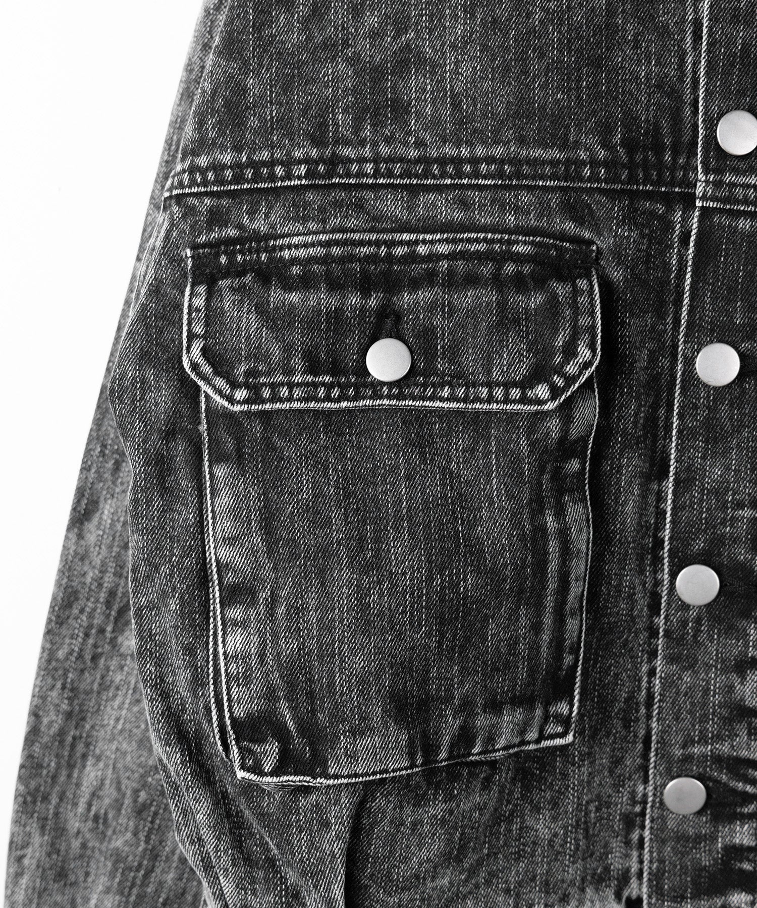 【 デニムセットアップ着用可能 】ヴィンテージケミカルブリーチアウトポケットクロップドデニムジャケット/ vintage chemical bleach outpocket cropped denim jacket