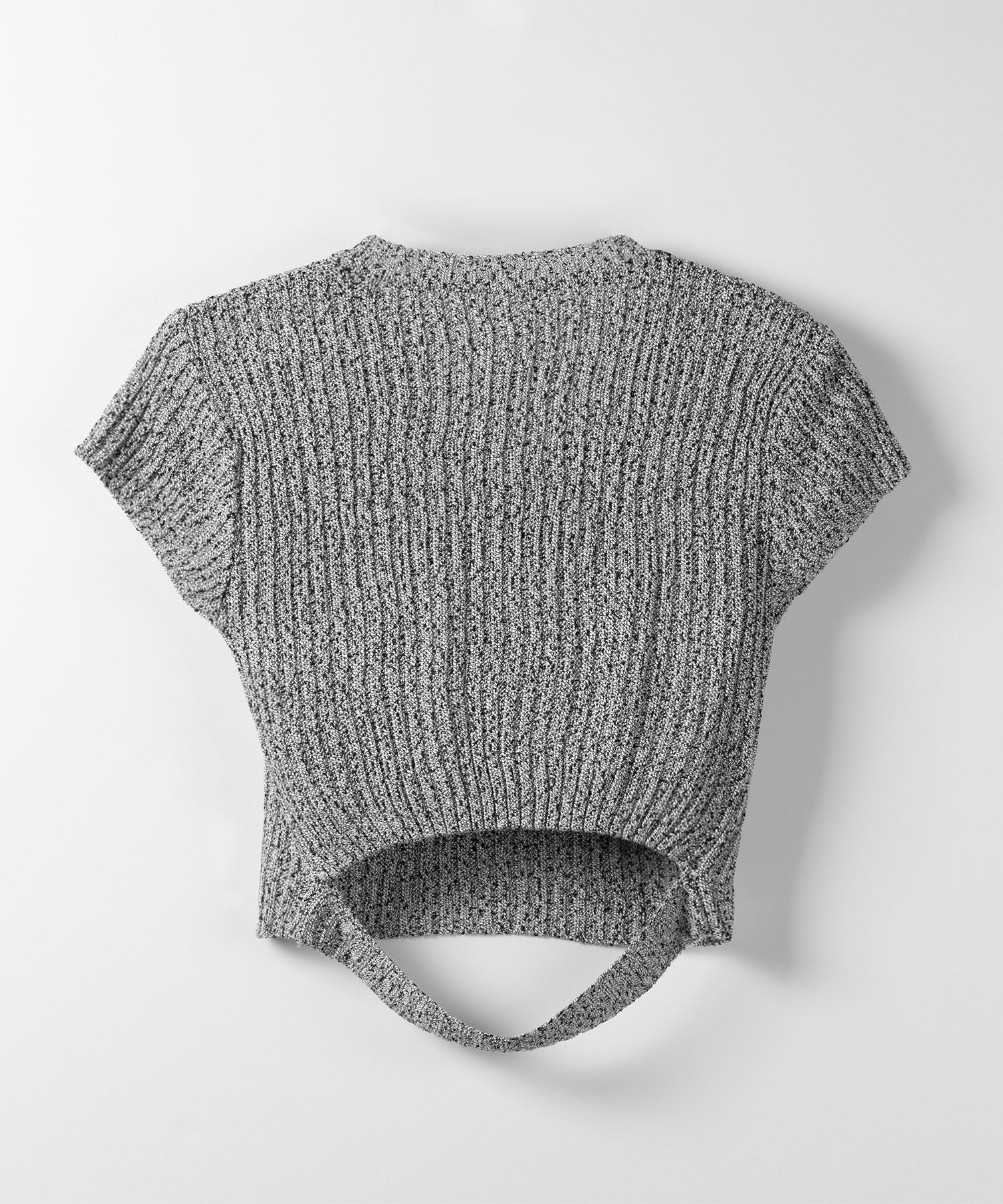 キーネックショートサマーリブニットトップス / Key neck short summer rib knit tops