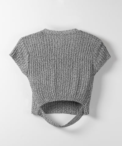 キーネックショートサマーリブニットトップス / Key neck short summer rib knit tops