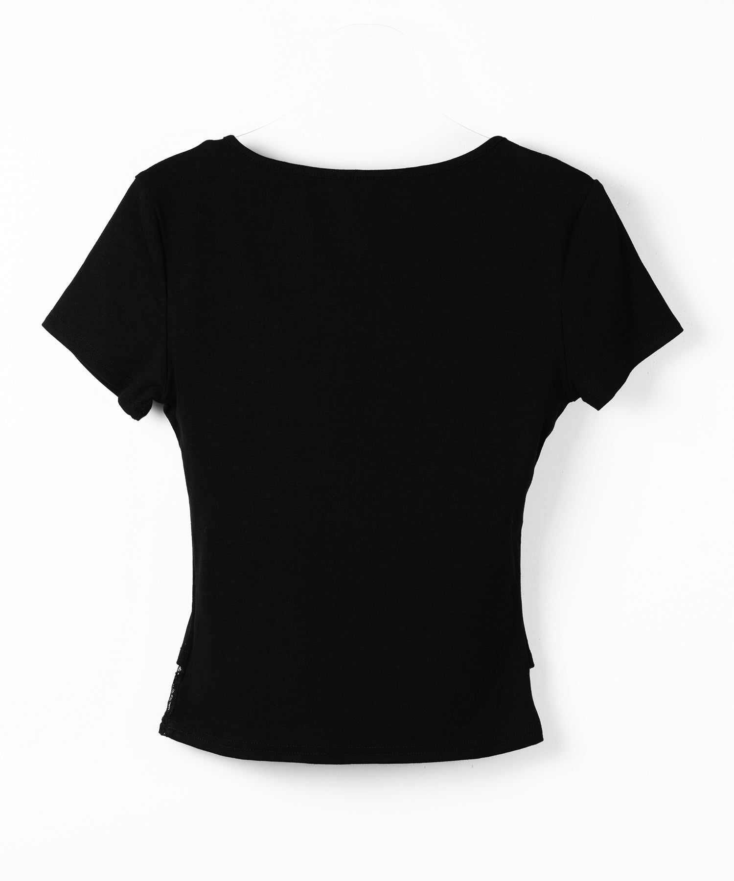 レースレイヤードヘンリーネックスクエア半袖Tシャツ / lace layered henley neck square short sleeve T-shirt