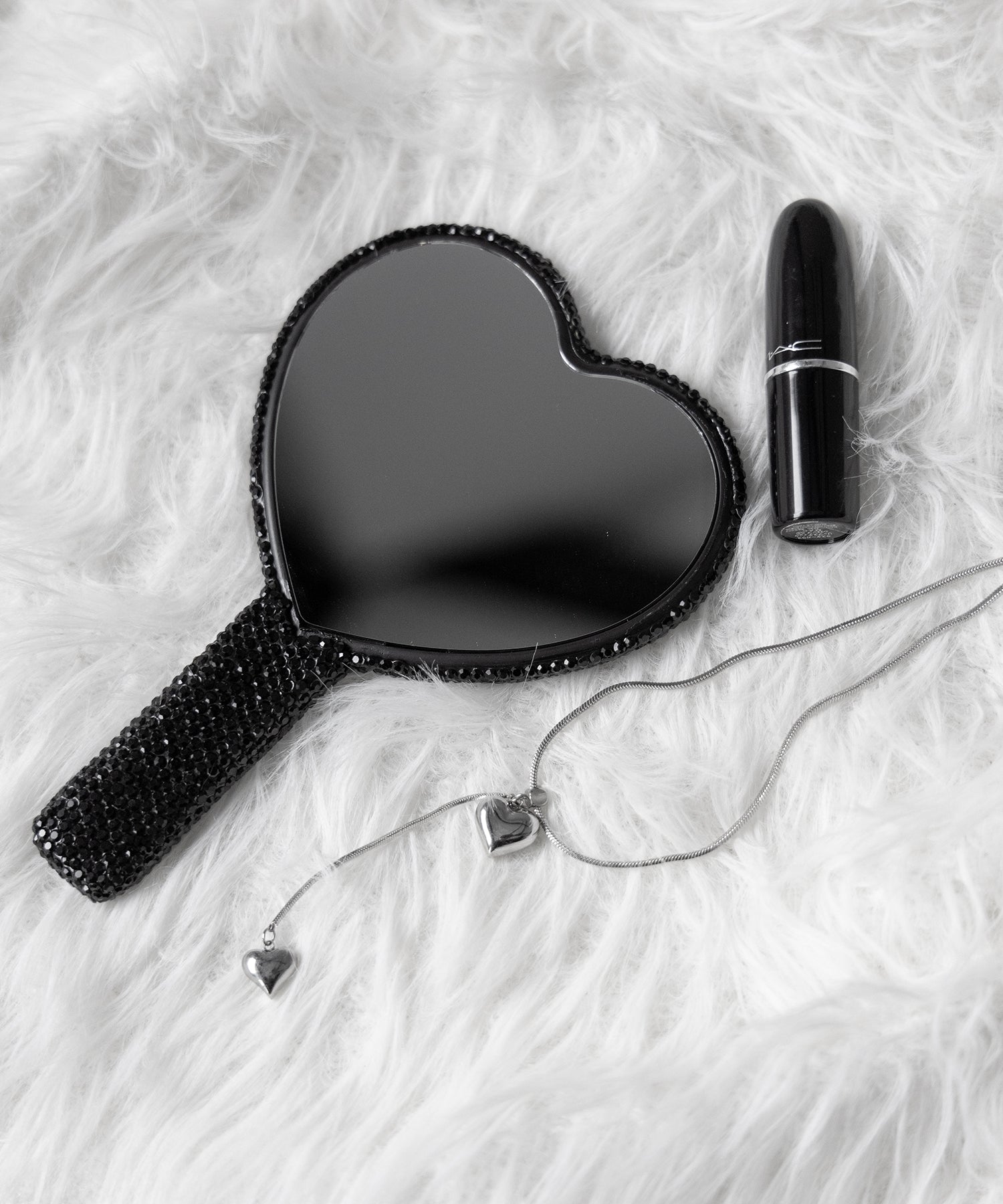 ラインストーンブラックハートハンドミラー / rhinestone black heart hand mirror