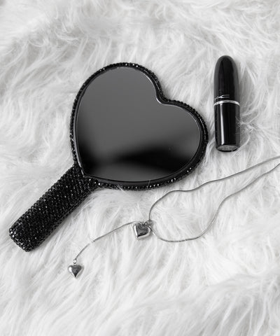 ラインストーンブラックハートハンドミラー / rhinestone black heart hand mirror