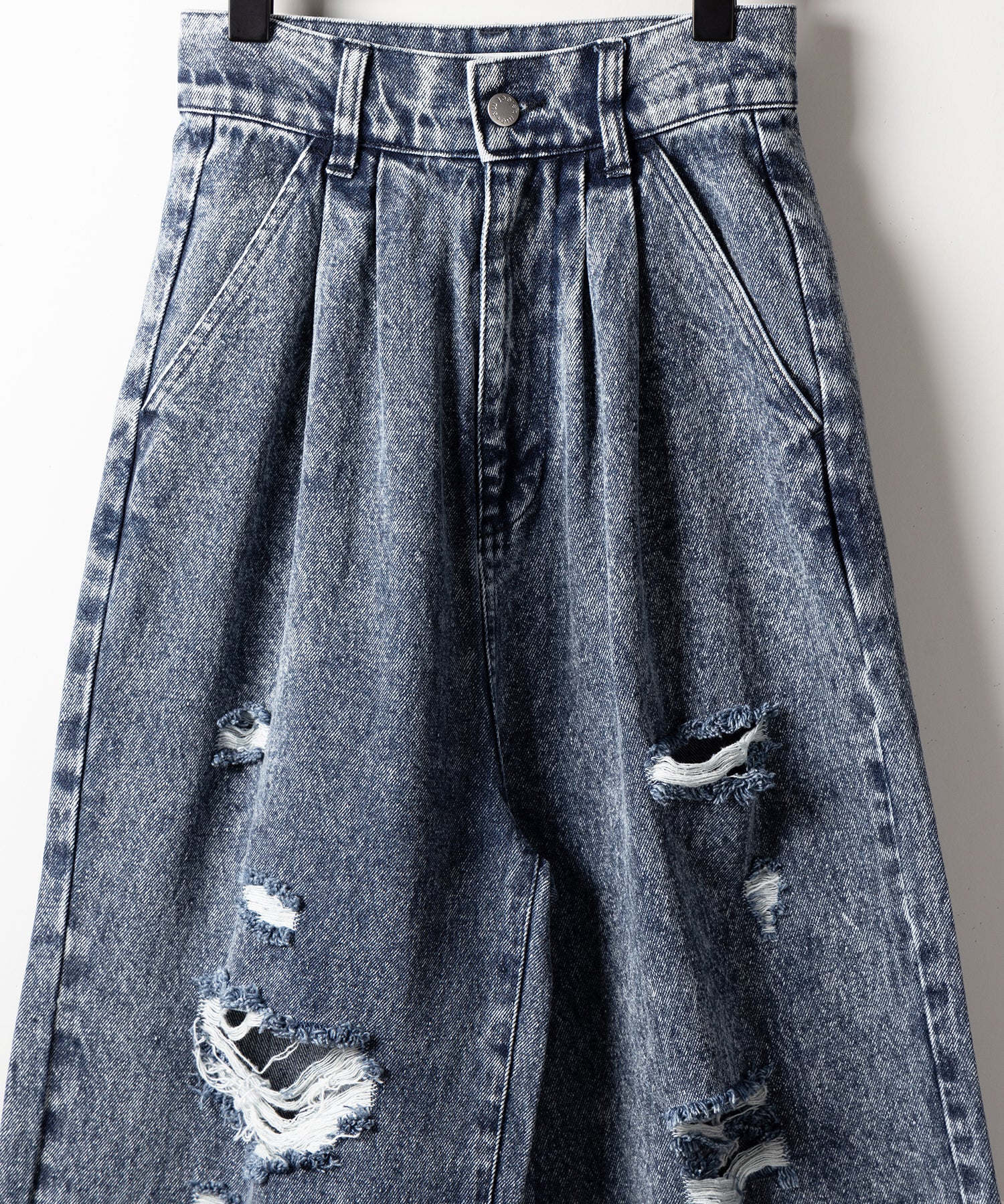 【 デニムセットアップ着用可能 】ヴィンテージケミカルブリーチタックダメージワイドデニム / vintage chemical bleach tuck damage wide denim