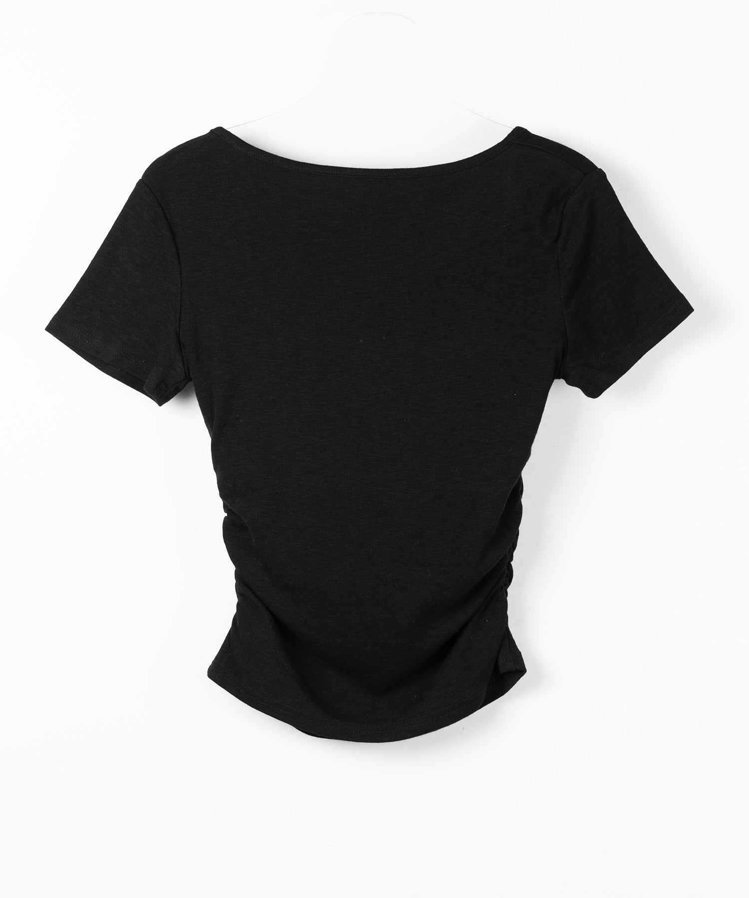 ヘンリーネックスクエアギャザー半袖Tシャツ /henley neck square gather short sleeve T-Shirt