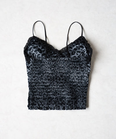 【 カップ付き 】レオパードベロアレースキャミビスチェ / reopard velor lace camisole bustier