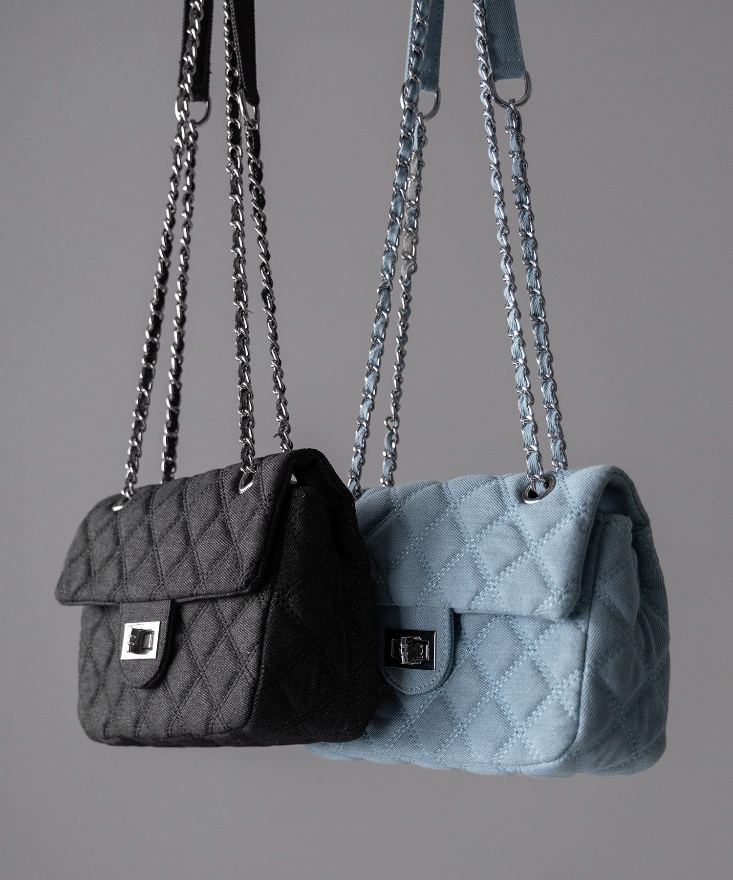 【2WAY 】キルティングチェーンデニムフラップショルダーバッグ / quilting chain denim flap shoulder bag