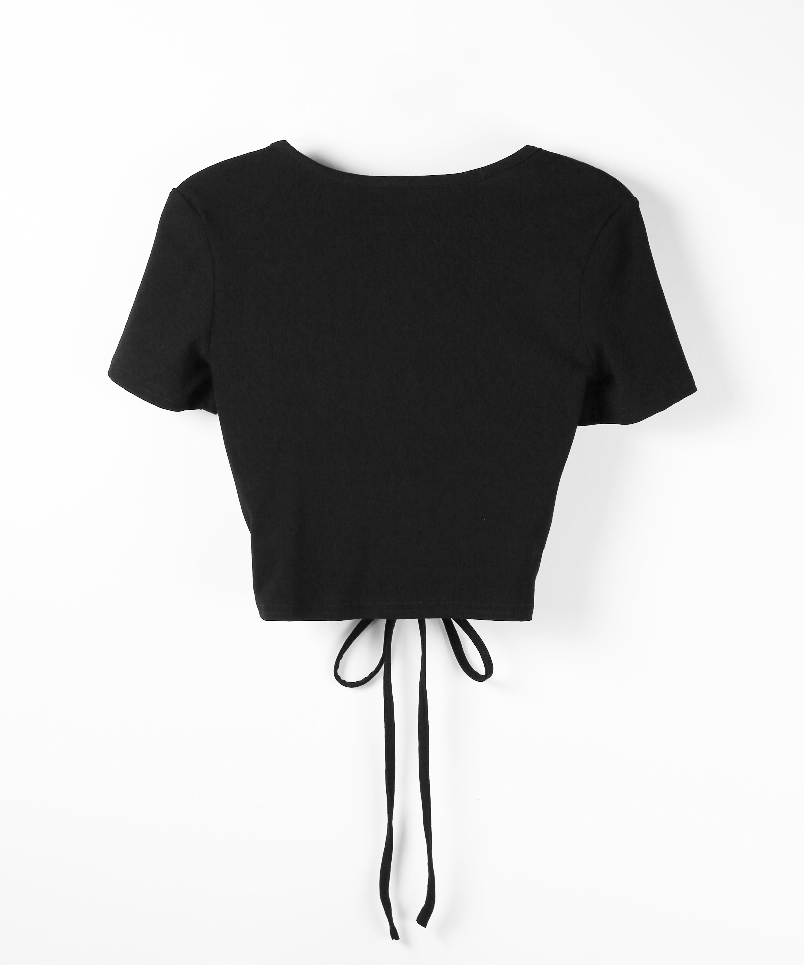 【クロスネックにできる2WAY 】フロントシャーリングリボン半袖ショートTシャツ /2WAY front shirring ribbon short sleeve short T-shirt