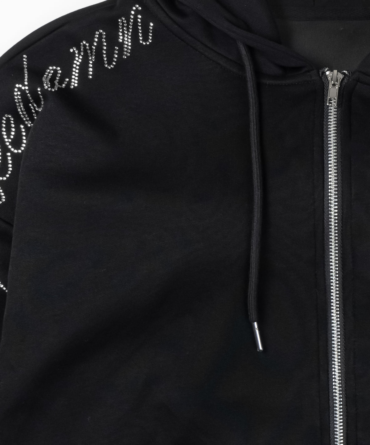 【 セットアップ可能 】ラインストーンロゴダブルジップパーカー / Rhine stone logo double zip hoodie