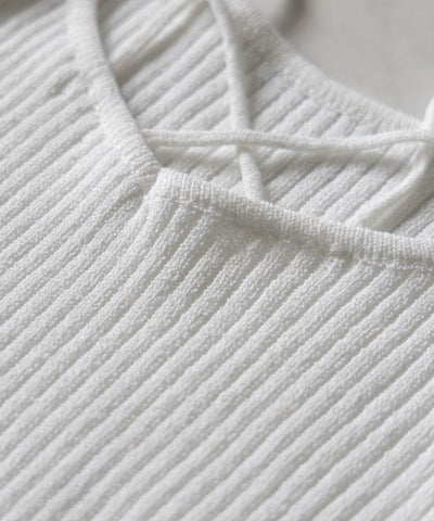 半袖クロスラインストラップデザインリブニット