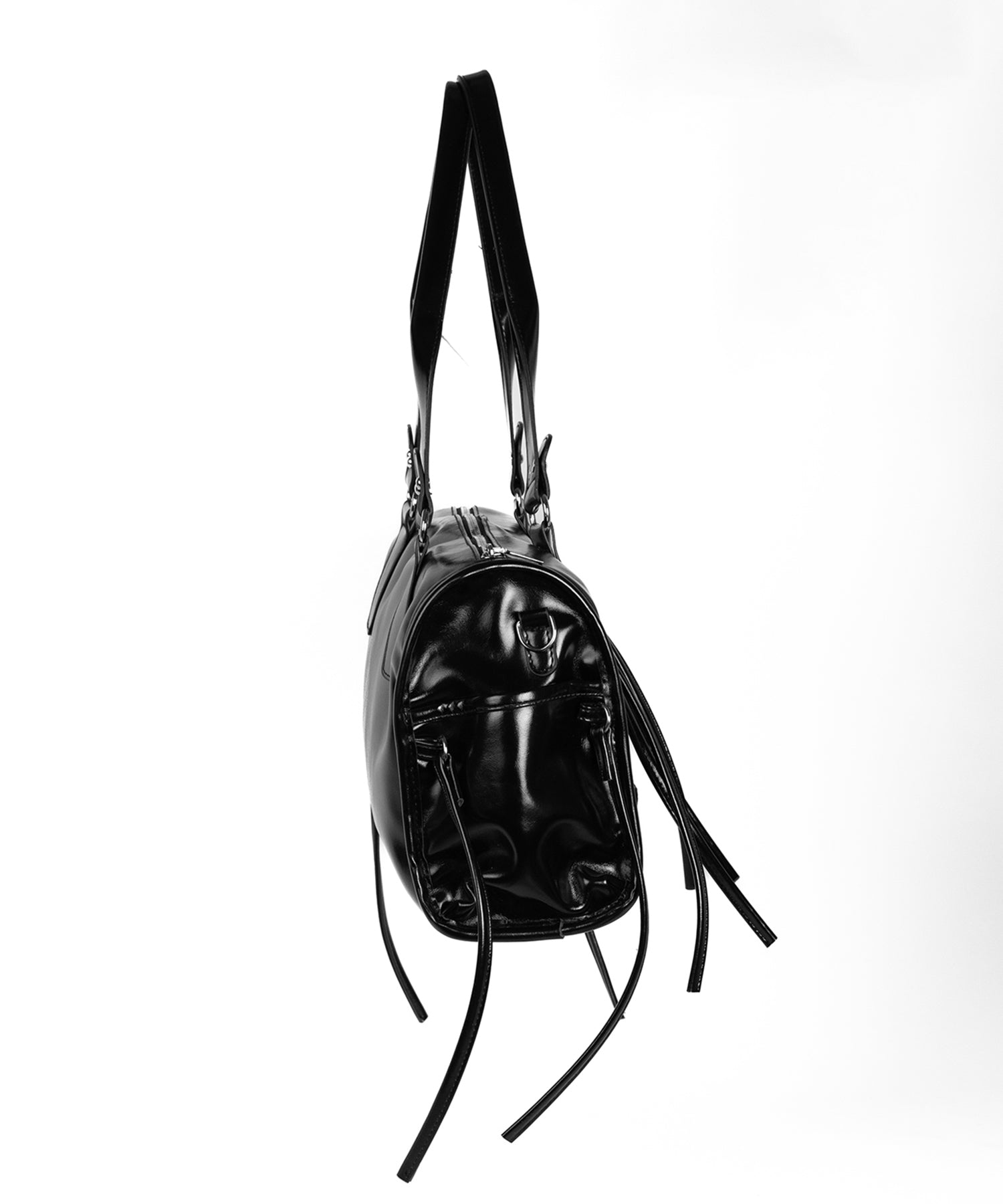 【 ショルダーストラップ付き2WAY 】レースアップベルテッドフリンジボストンショルダーバッグ/lace up belted fringe boston shoulder bag