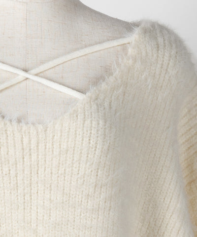 クロスストラップカットアウトルーズシャギーニット