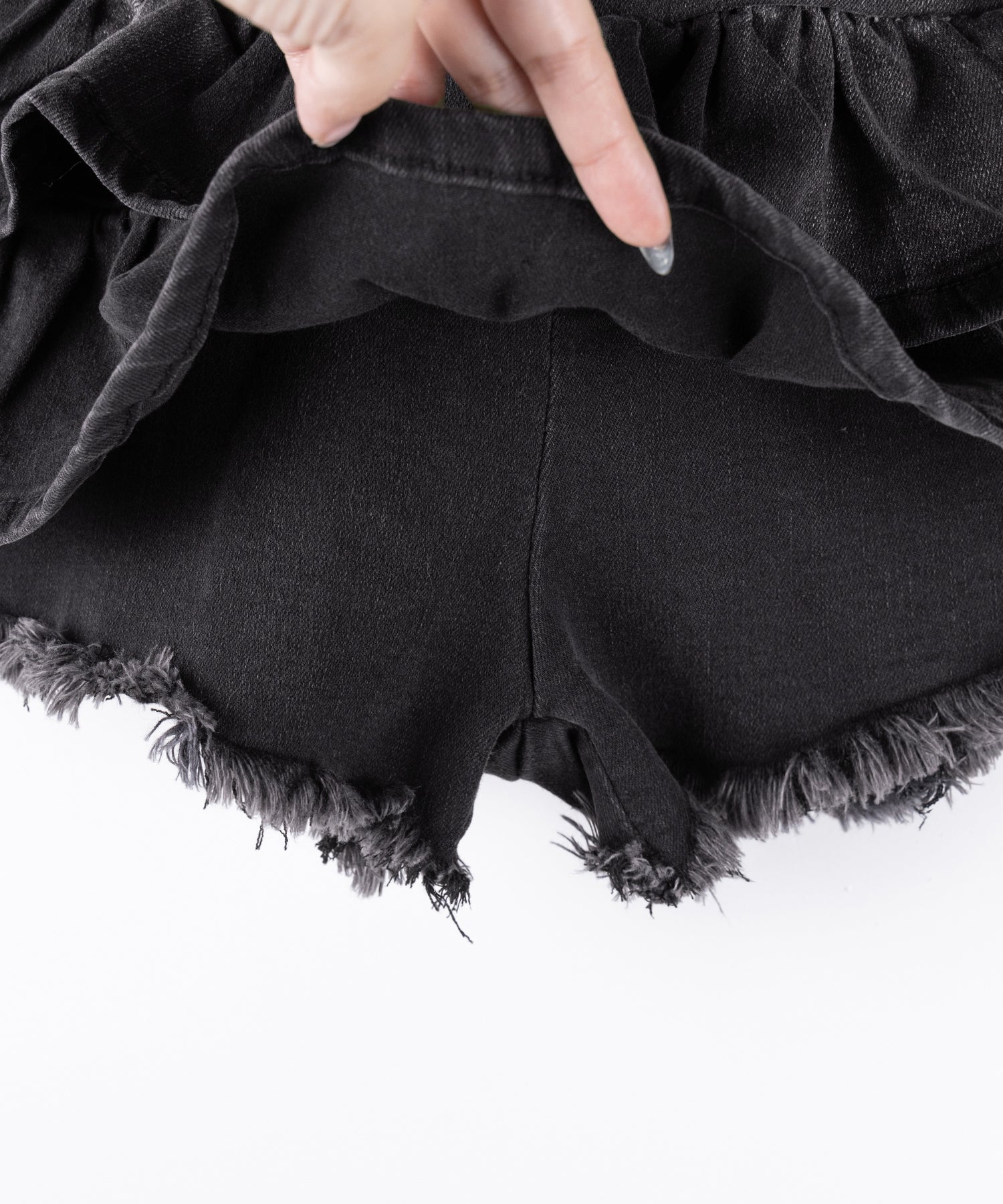 【 2color 】ベルテッドフリルヴィンテージデニムミニスカパン / Belted frill vintage denim mini skirt pants