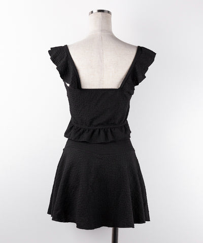 【 レディース水着/2点セット 】レースアップショルダーフリルハイウエストフレアビキニ / lace-up shoulder frill high waist flare bikini