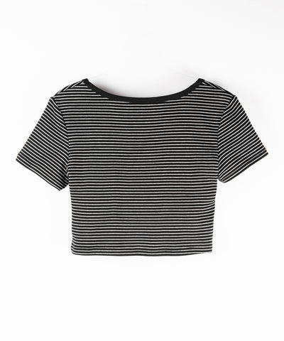 ピンボーダースクエアネックショートTシャツ / pin border square neck short T-shirt