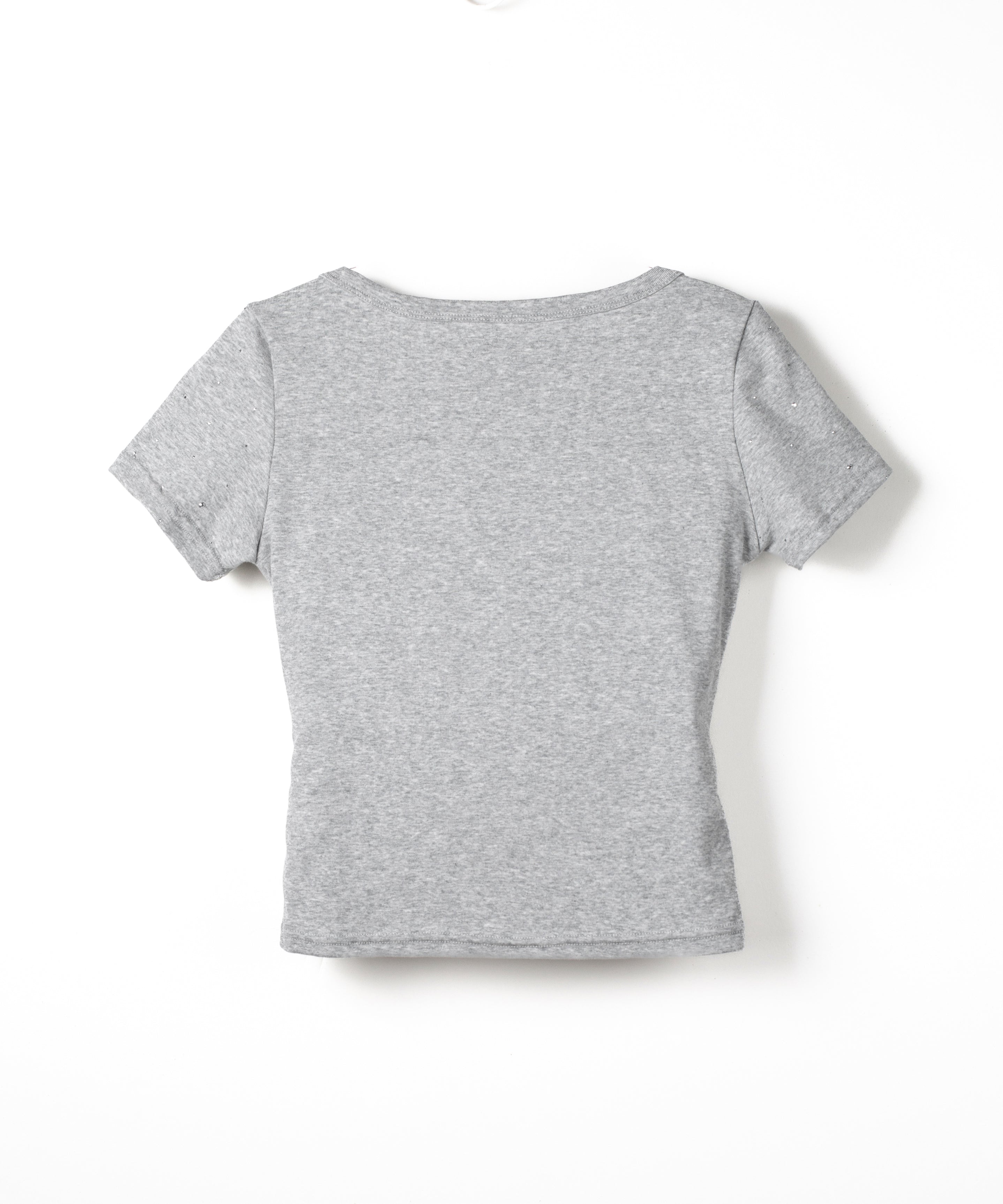 ラインストーンスクエアネックタイトTシャツ /Rhinestone square neck tight T-shirt