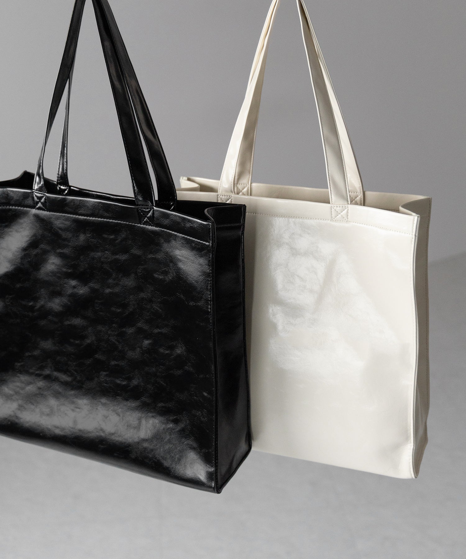 【 2color / 大容量 】フェイクレザービッグスクエアトートバッグ / fake leather big square tote bag