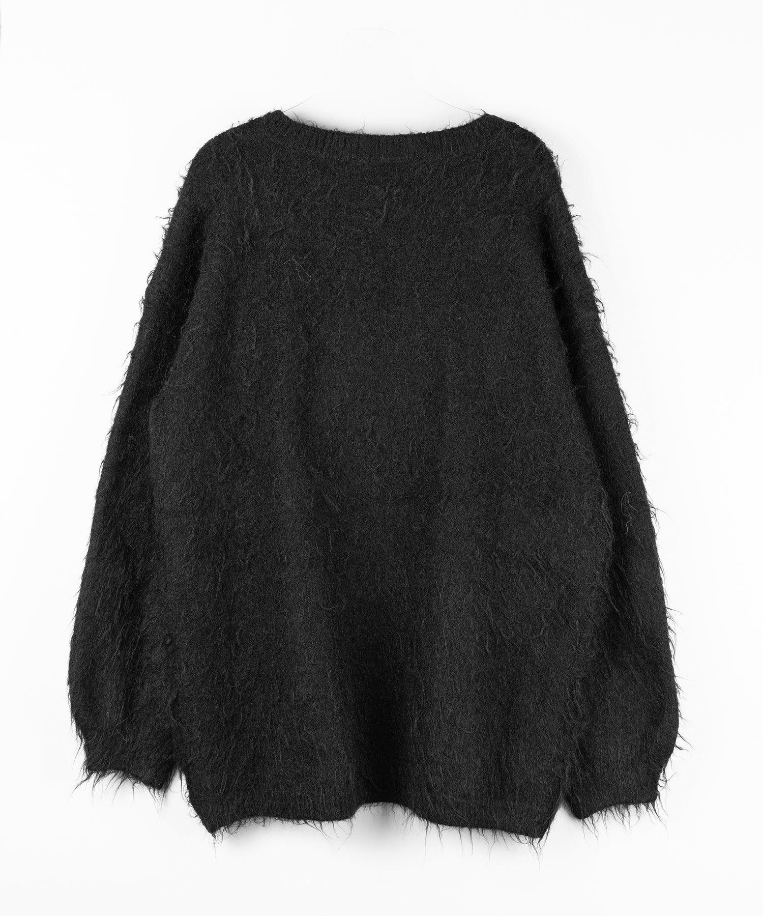 ストラップリボンオフショルオーバーシャギーニット / strap ribbon off shoulder over shaggy knit