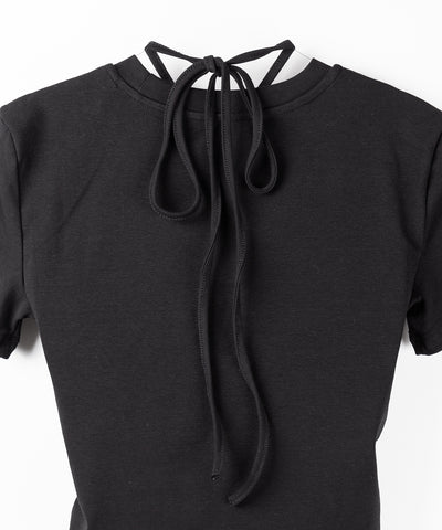 クロスネックレイヤードシャーリングTシャツ / cross neck layered shirring T-shirt