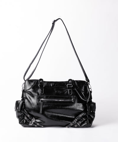 【 ショルダーストラップ付き2WAY 】ベルトデザインスタッズポケットヴィンテージショルダーバッグ / ( 2WAY ) belt design studs pocket vintage shoulder bag