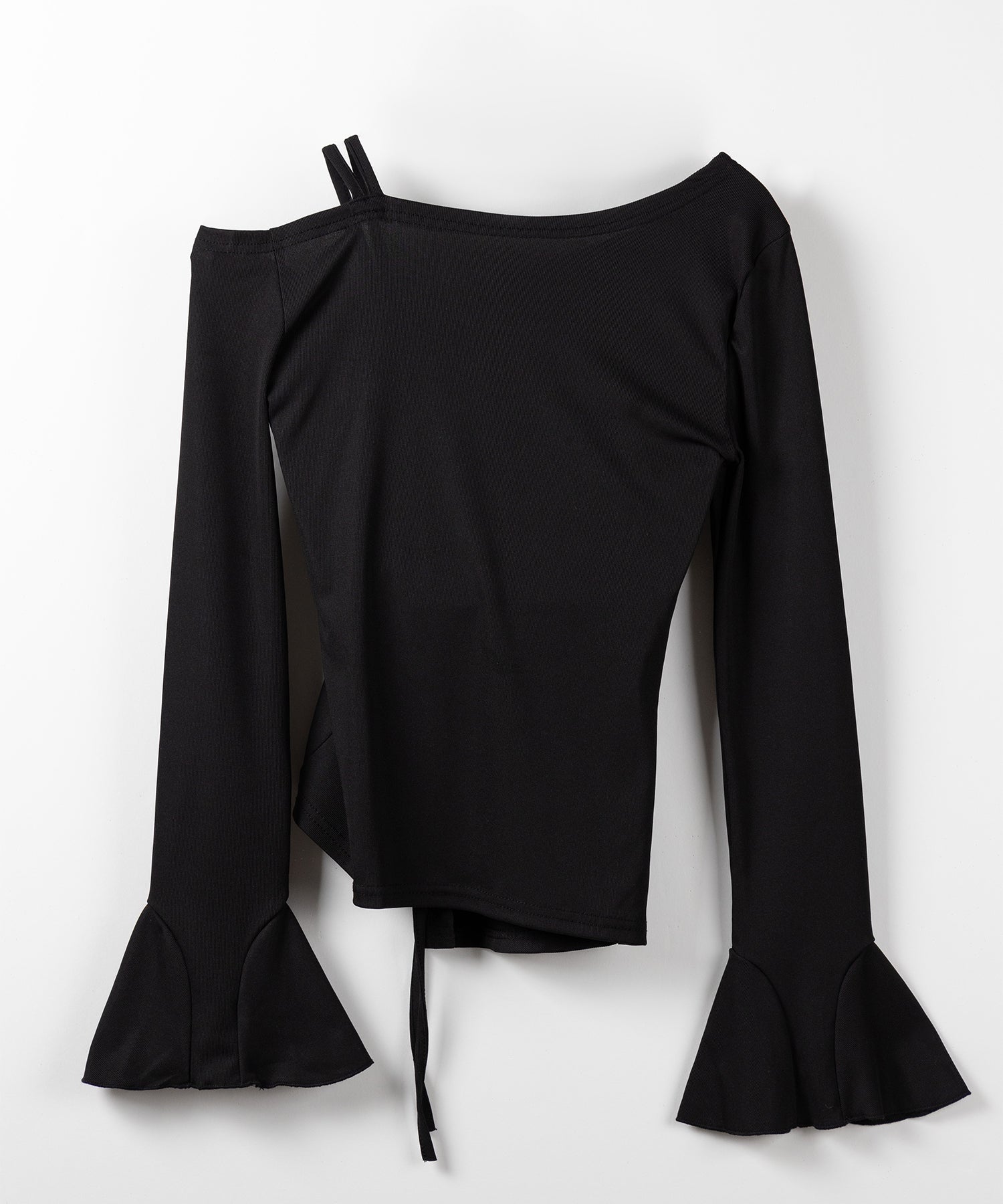 シャーリングリボンスリットワンショルダートップス / shirring ribbon slit one shoulder tops