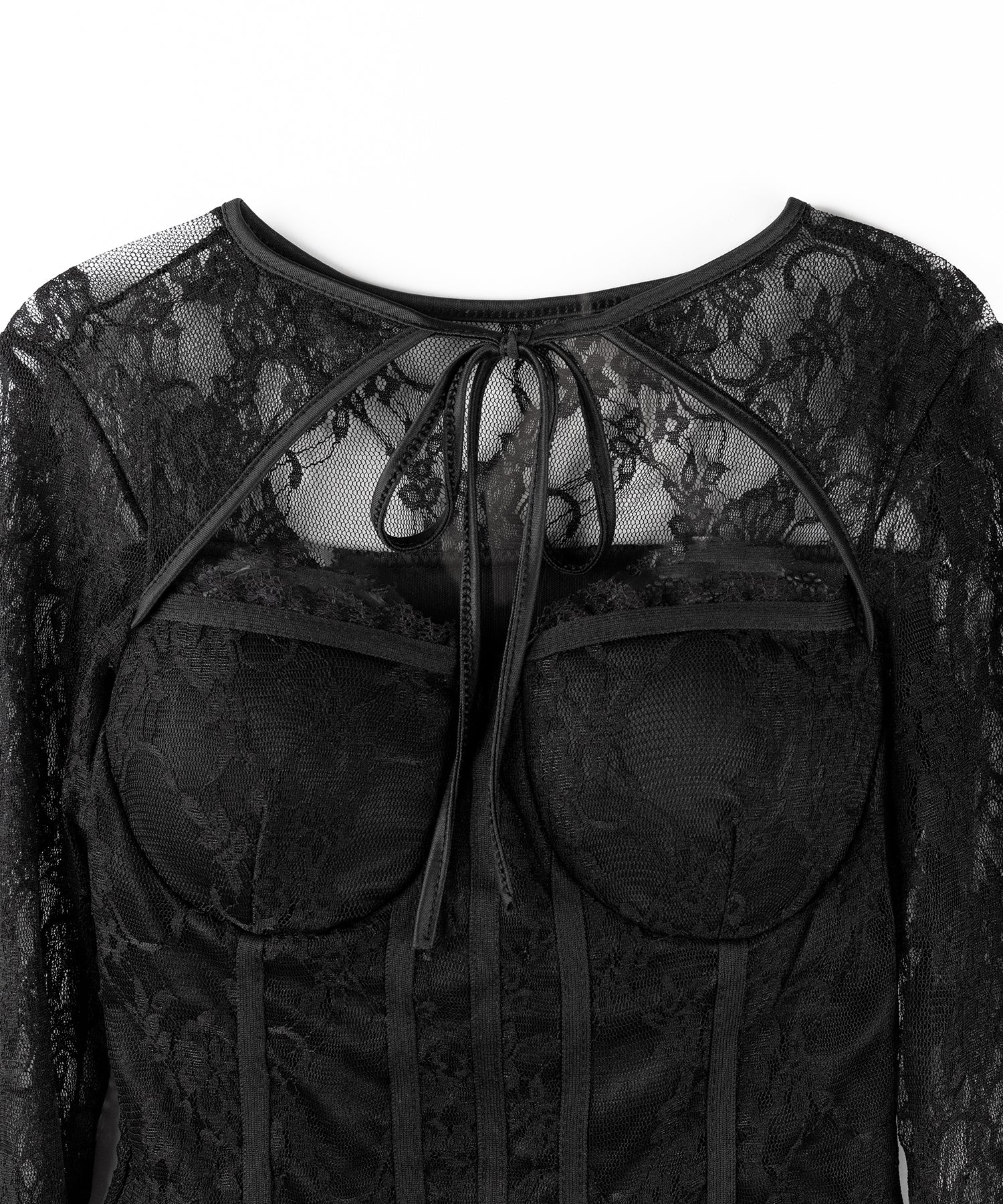 【 2color 】チョーカーネックリボンコルセットレーストップス / choker neck ribbon corset lace tops