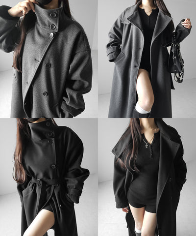 【 ウエストマークベルトSET 】2WAY スタンドカラーレディメルトントレンチロングコート / 2WAY stand collar lady melton trench long coat
