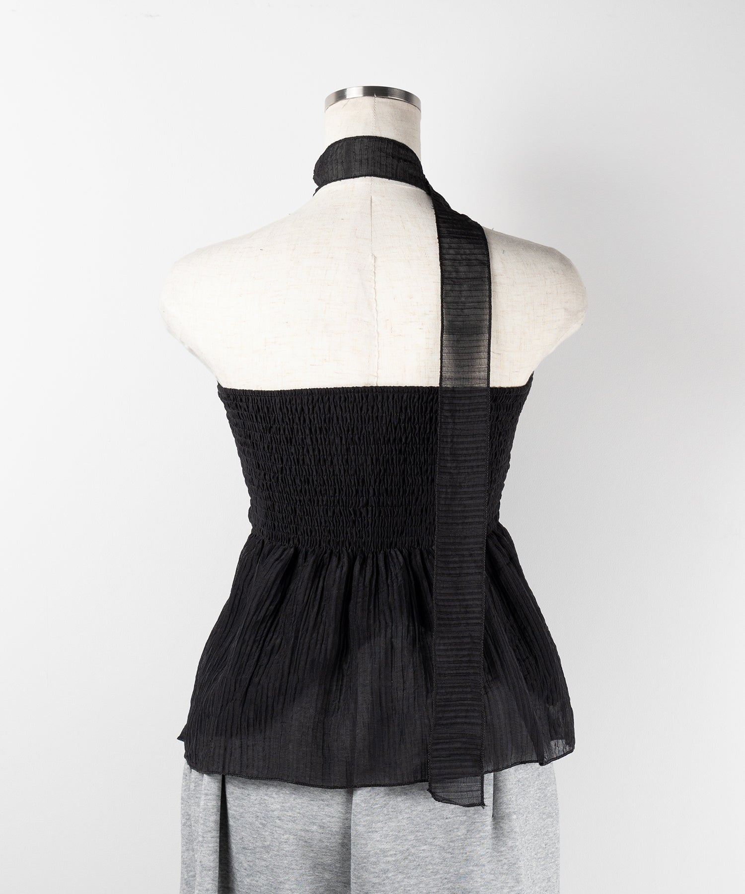 【 チョーカータイ付 】シャーリングリボンペプラムシフォンビスチェトップス / choker tie set shirring ribbon peplum chiffon bustier tops