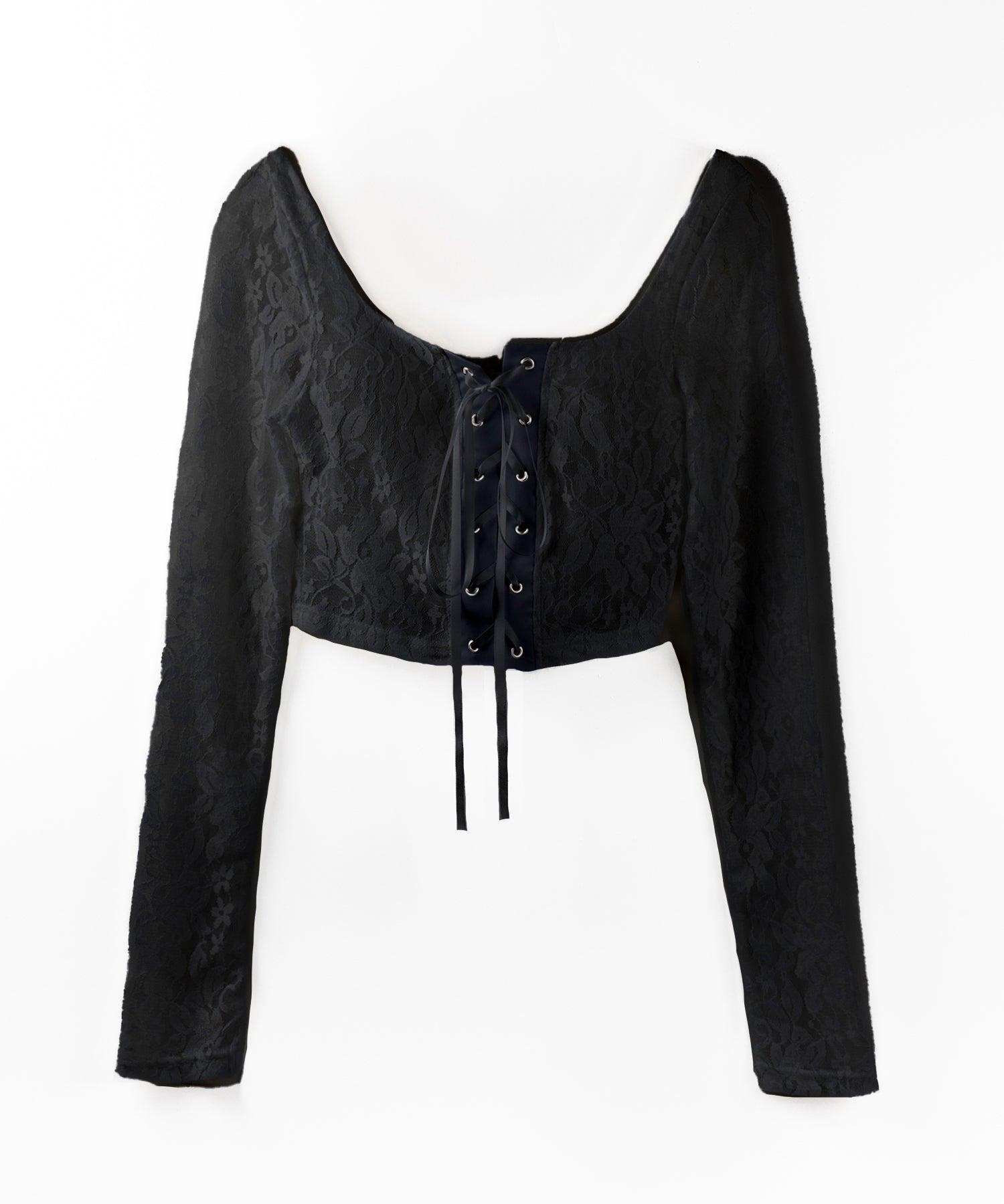 【 2color 】レースアップコルセットリボンショートレーストップス / laceup corset ribbon short lace tops