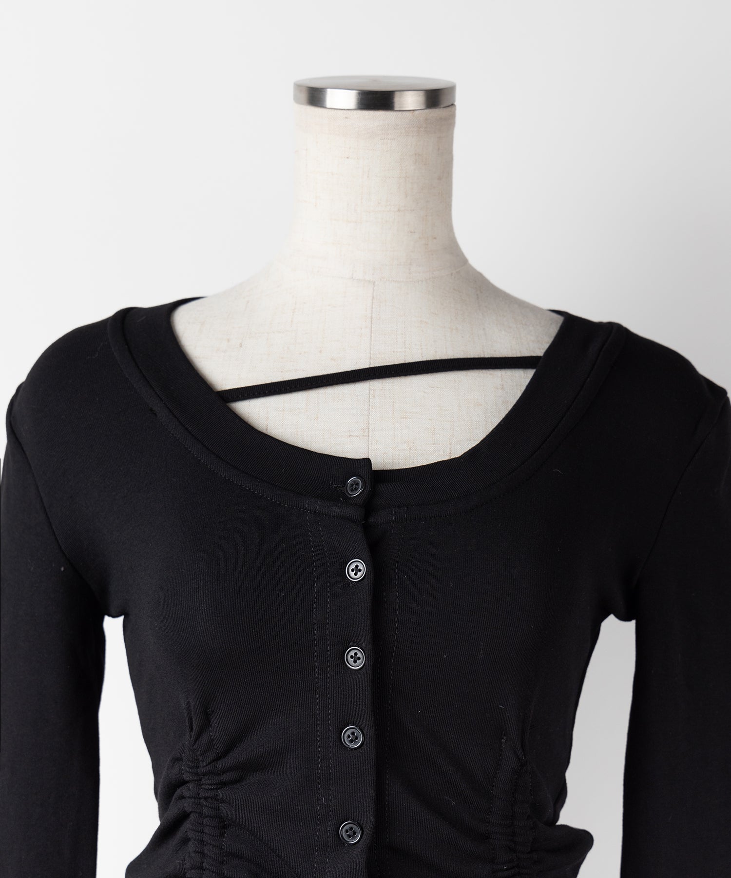 【 2color / 裏起毛 】ナナメストラップダブルシャーリングリボントップス / naname strap double shirring ribbon tops