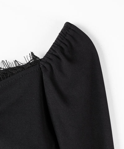 レースドッキングシャーリングショートカットソートップス / lace docking shirring short cutsew tops