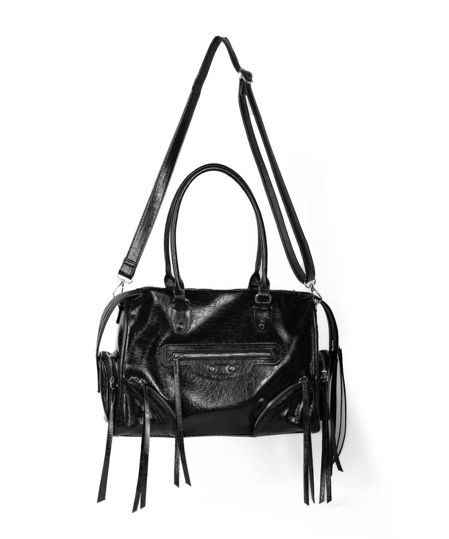 【 ショルダーストラップ付き2WAY 】アウトポケットヴィンテージダブルジップボストンショルダーバッグ /out pocket vintage double zip boston shoulder bag