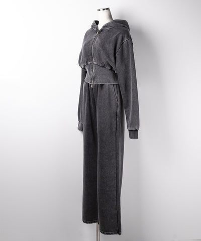【 セットアップ 】ピグメントヴィンテージショートパーカー + ワイドパンツ SET / pigment vintage short hoodie + wide pants SET