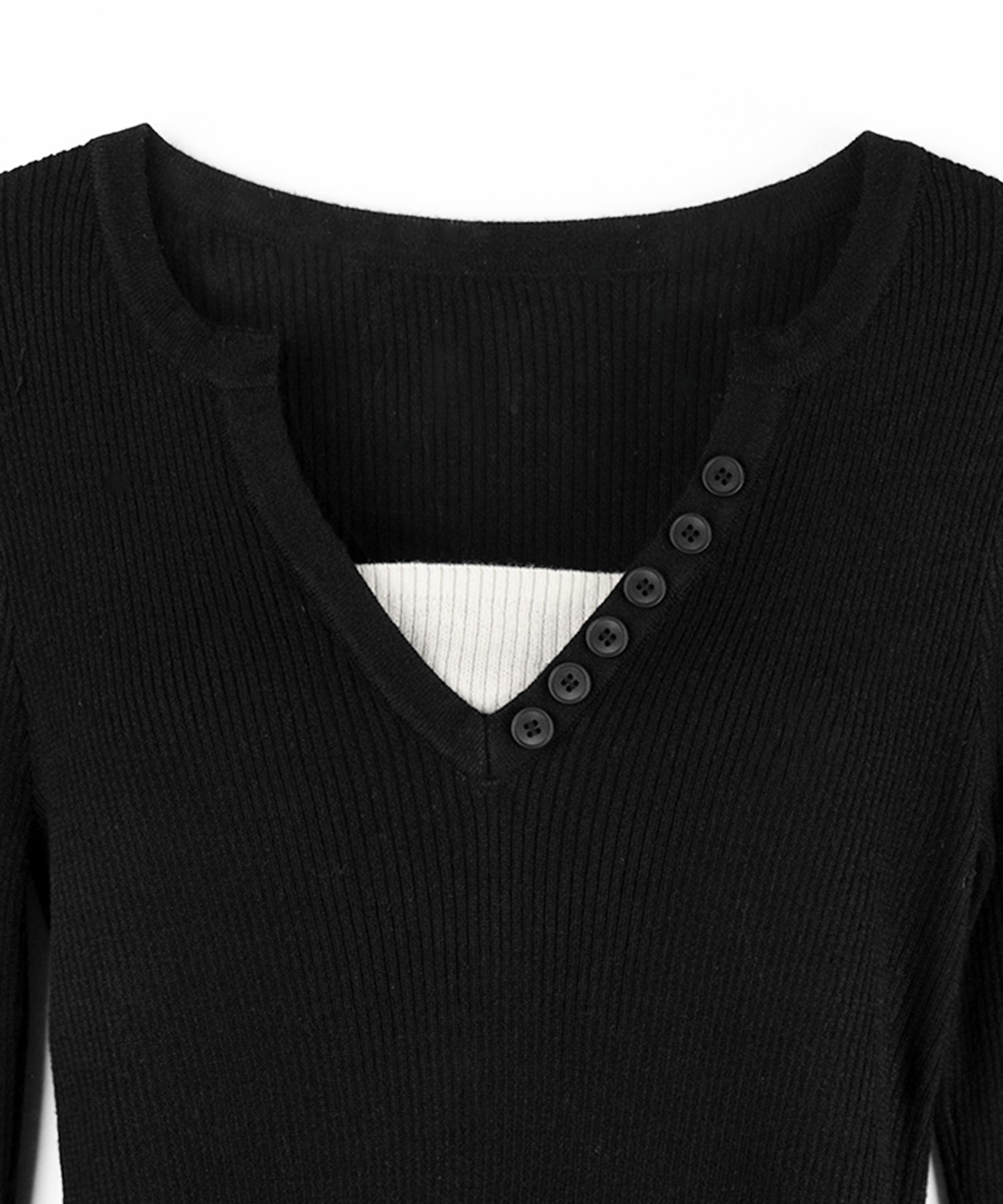 フェイクレイヤードスリムリブニットトップス / Fake layered slim rib knit tops