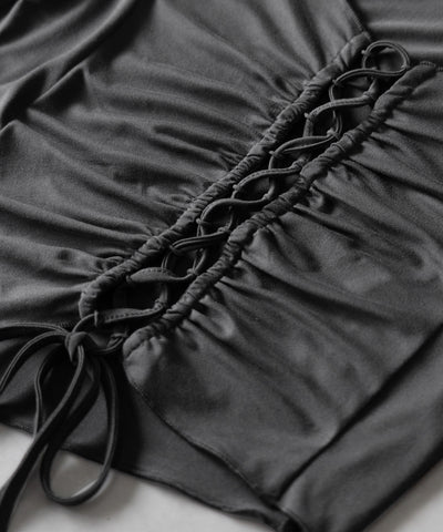 レースアップショートスリムカットソートップス / lace up short slim cut and sew tops