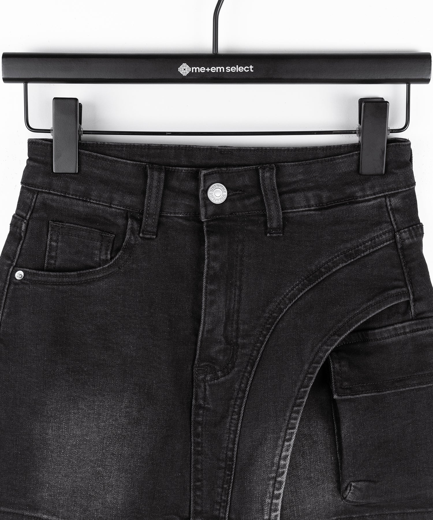 カーゴポケットレイヤードデニムミニスカパン / cargo pocket layered denim mini skirt pants