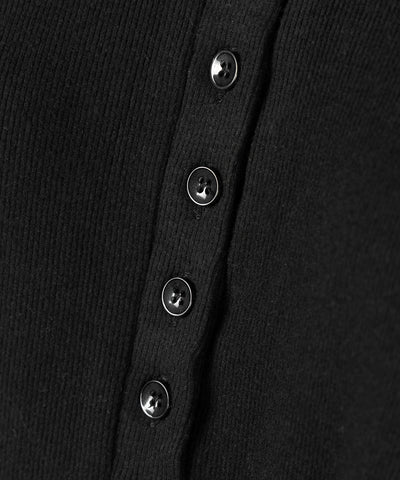 【 2color 】ファースリーブヘンリーネックリブトップス / fur sleeve henley neck lib tops