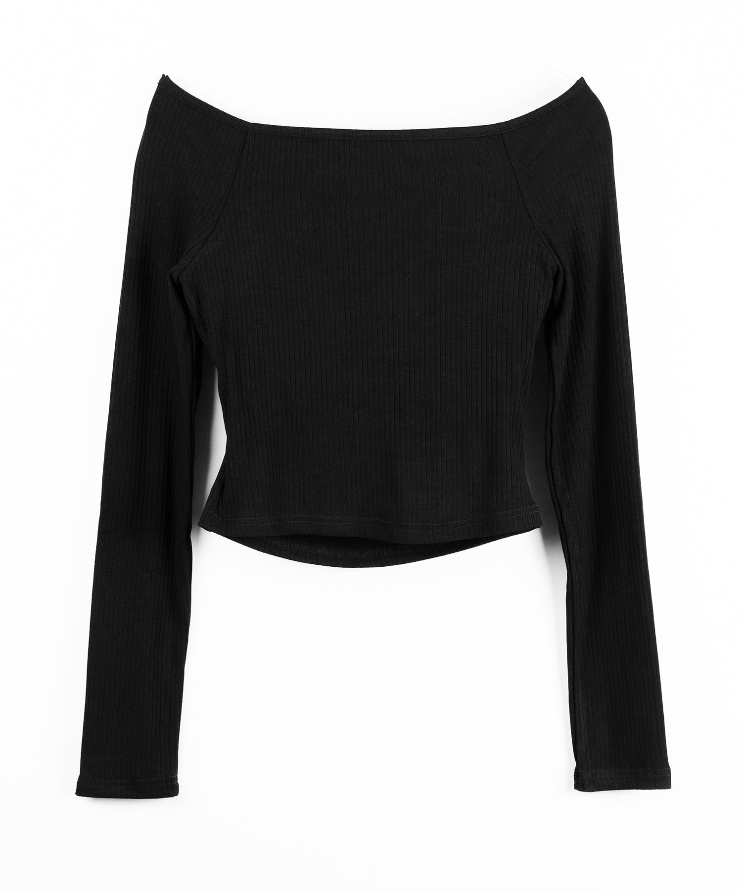 レースアップリボンカットアウトオフショルリブロンT / lace up ribbon cutout offshoulder ribbed long T-shirt