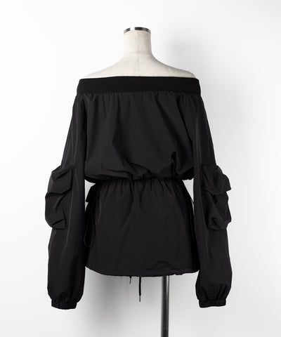【 セットアップ 】アウトポケットオフショルカーゴブルゾン & ダブルジップカーゴミニスカート SET / out pocket off shoulder cargo blouson & double zip cargo mini skirt SET