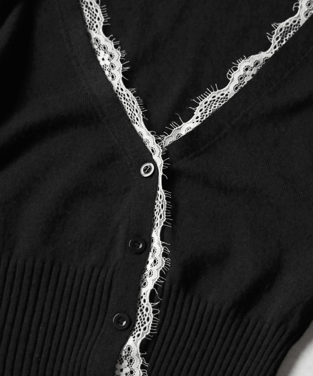 レースドッキングウエストリブ長袖ニットカーディガン / lace docking waist lib longsleeve knit cardigan