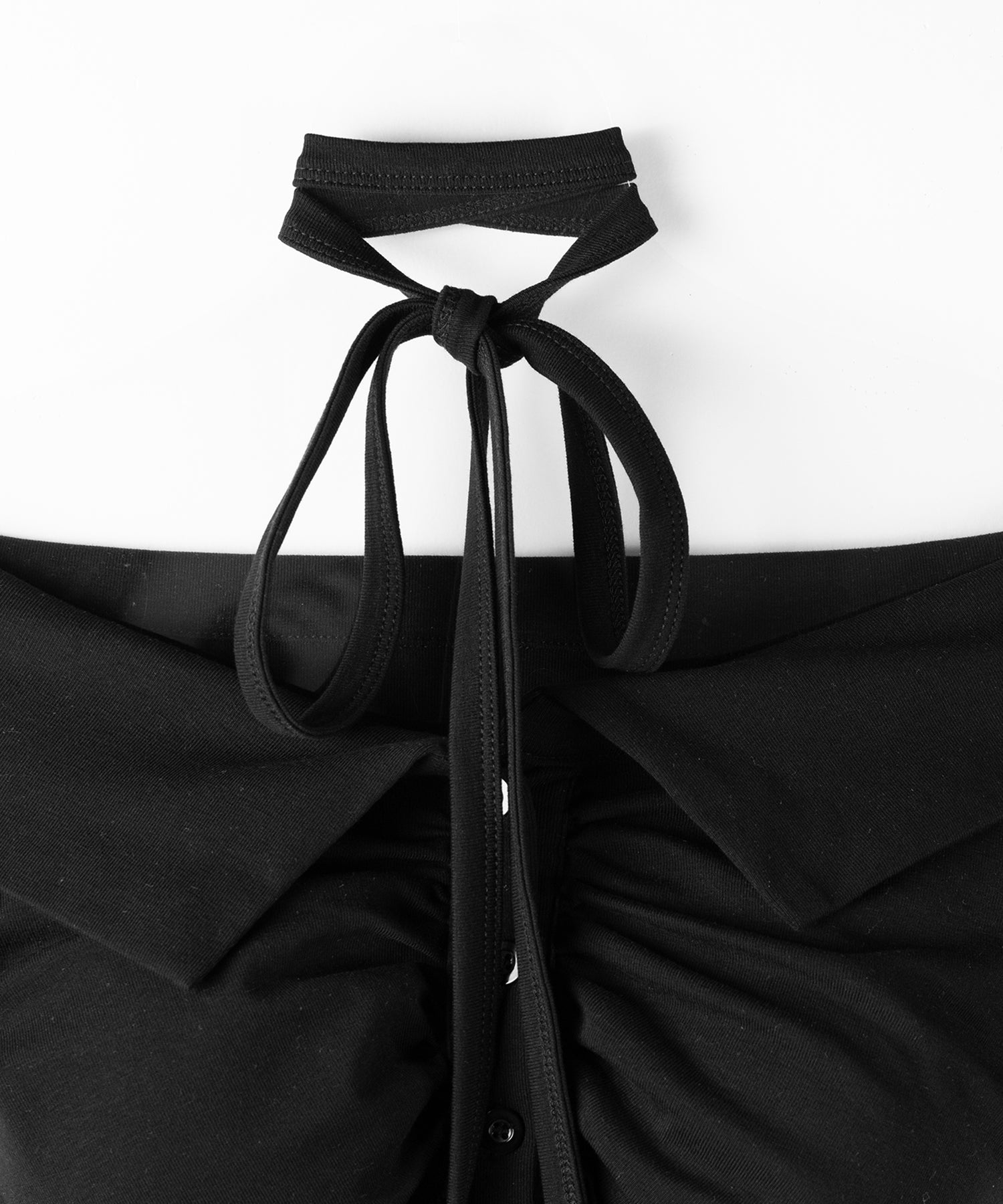 チョーカーロングタイ付き オフショルダータックギャザーTシャツ / choker long tie SET offshoulder tuck gather slim T-shirt