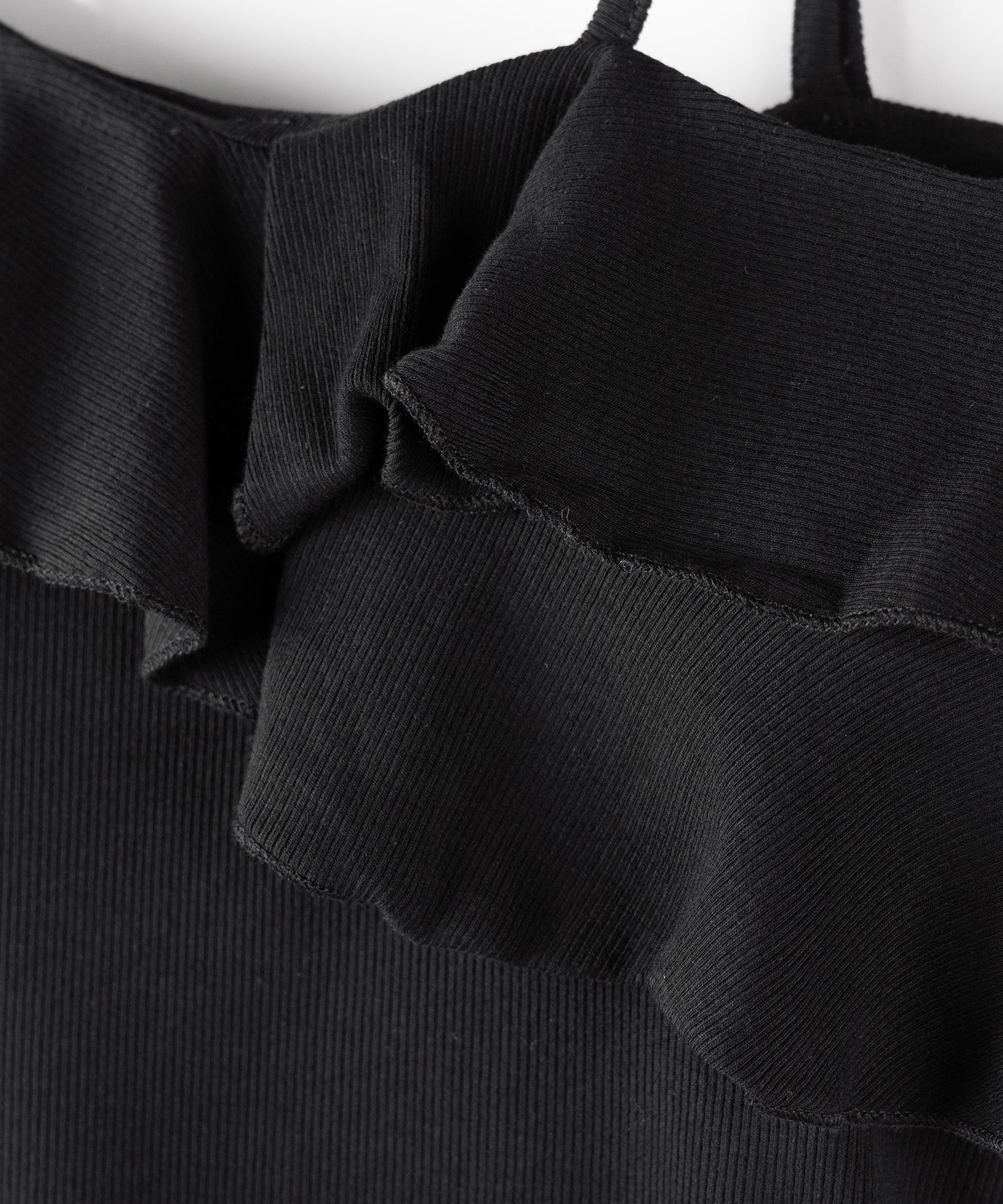 ワンショルストラップフリルリブTシャツ / one shoulder strap frill ribbed T-shirt