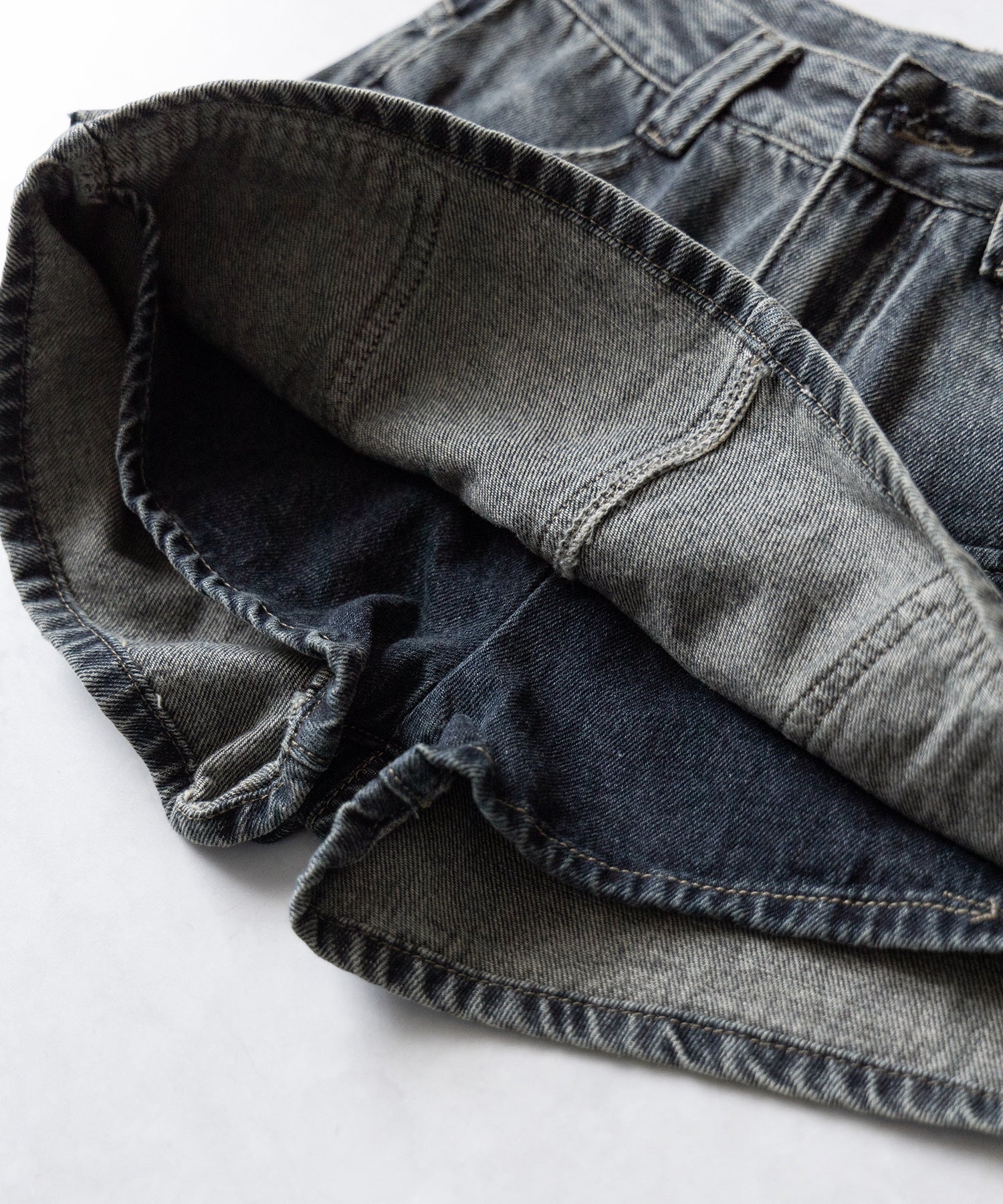 【 3size / 2color 】ダブルポケットヴィンテージカーゴデニムミニスカパン / double pocket vintage cargo denim mini skirt pants