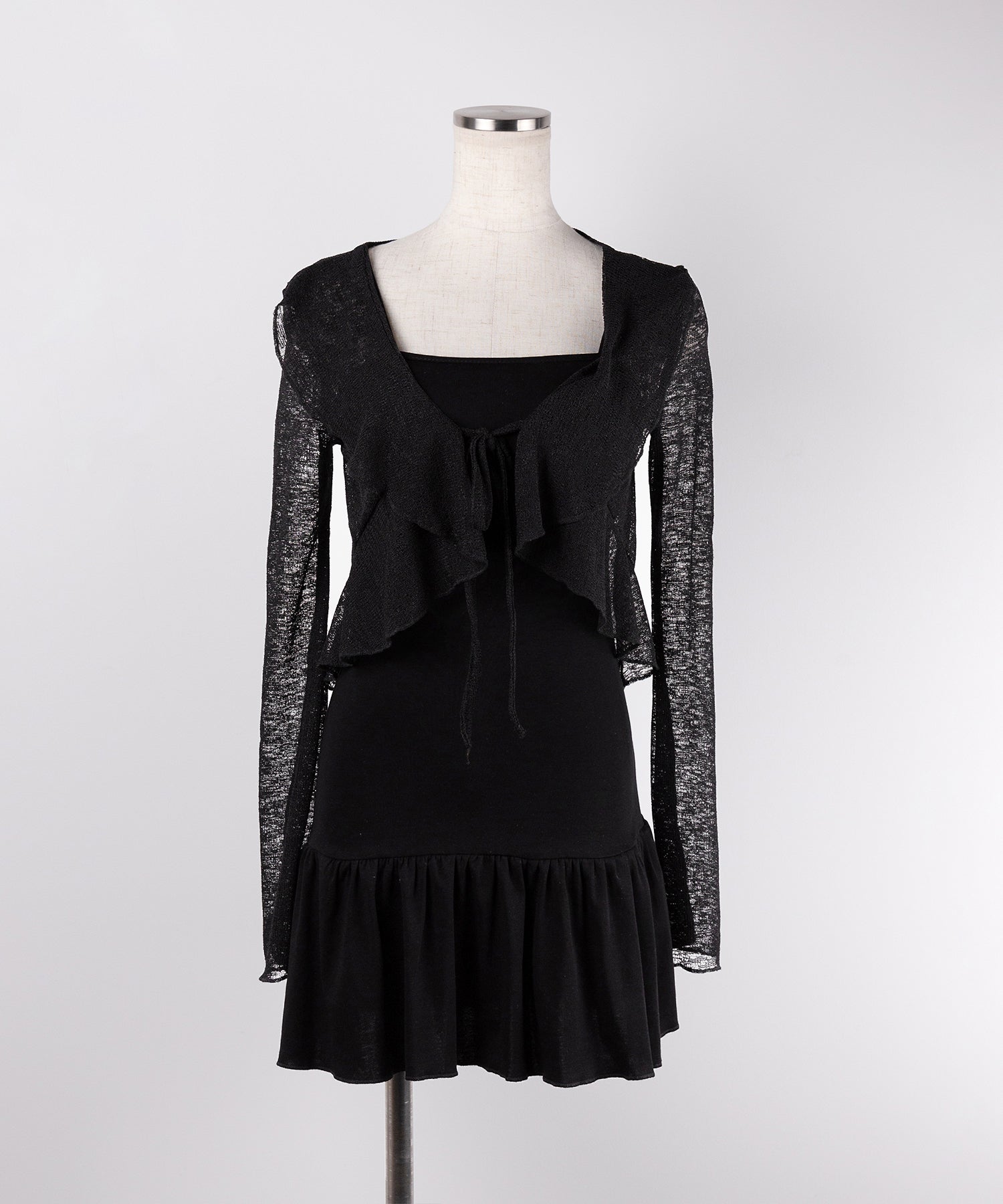 【 2点セット 】フレアキャミワンピ &シアーフリルリボンカーディガン ワンホンセットアップ / flare camisole onepiece & sheer frill ribbon cardigan wanghong SETUP